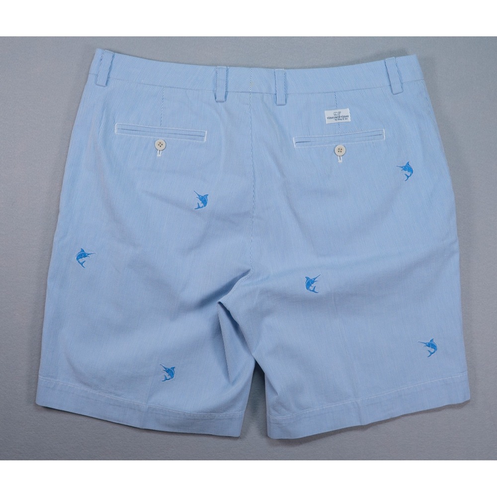 Vineyard Vines Mens 36 Seersucker Marlin Embroidered Chino Shorts Preppy Coastal - Picture 4 of 10